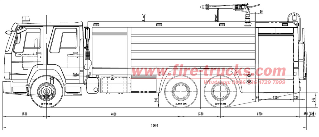 Benz 6x6 heavy duty ARFF fire truck drawing