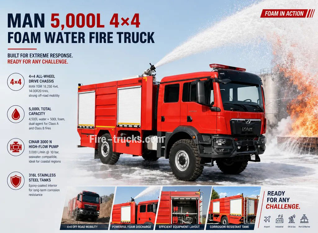 AN TGM 4x4 High Pressure Foam Fire Rescue Truck 5000L Water Foam for Philippines Offshore Platform and Oil Terminal Emergencies